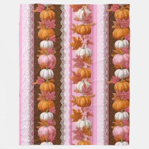 Pink Orange Pumpkin Floral Fall Pattern Fleece Blanket