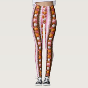 Pink Orange Pumpkin Floral Fall Pattern Leggings