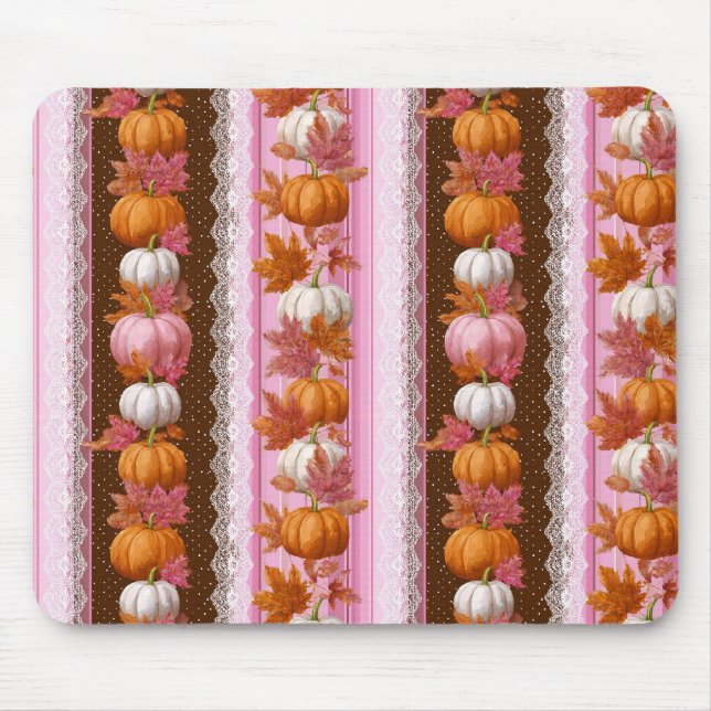 Pink Orange Pumpkin Floral Fall Pattern Mouse Pad (Front)