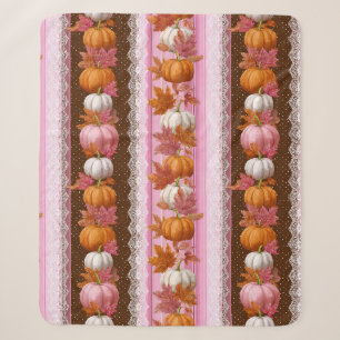 Pink Orange Pumpkin Floral Fall Pattern Sherpa Blanket
