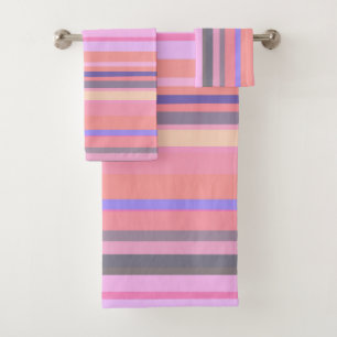 pink, orange, purple and gray stripes bath towel set