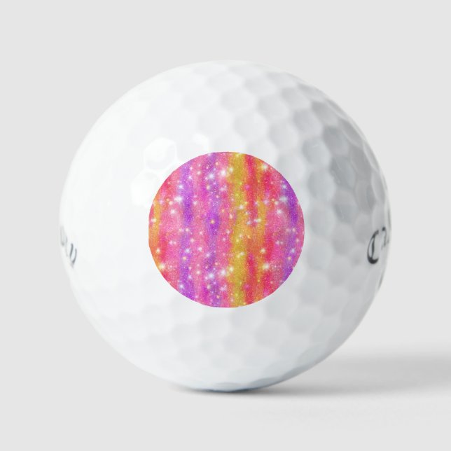 Pink Orange Purple Glitter Sparkle Pattern Golf Balls (Front)