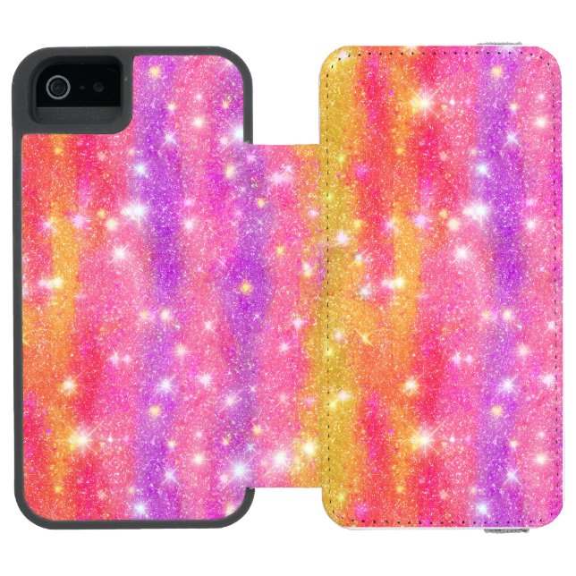 Pink Orange Purple Glitter Sparkle Pattern Incipio iPhone Wallet Case (Folio Open)