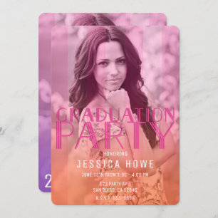 Pink Orange Purple Graduation Party Graduate Photo Invitation