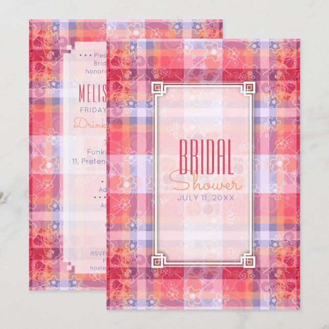 Pink Orange  Purple Plaid Pattern Bridal Shower Invitation (Front/Back)