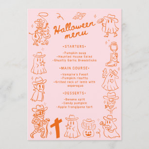 Pink Orange Quirky Hand Drawn Doodles Halloween Menu