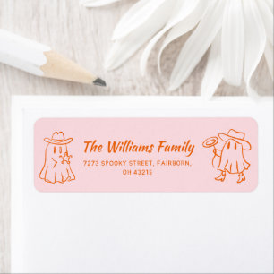 Pink & Orange Quirky Hand Drawn Ghost Halloween  Return Address Label
