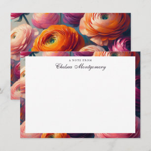 Pink Orange Ranunculus Oil Painting Personalised Card