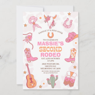 Pink Orange Retro 2nd Rodeo Birthday  Invitation