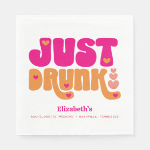 Pink Orange Retro Drunk in Love Bachelorette Party Napkin