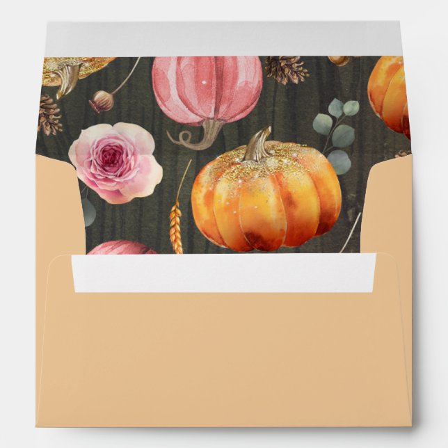 Pink Orange Rustic Country Pumpkins Pattern Fall Envelope (Back (Bottom))