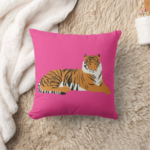 Pink Orange Safari Tiger Animal Cushion