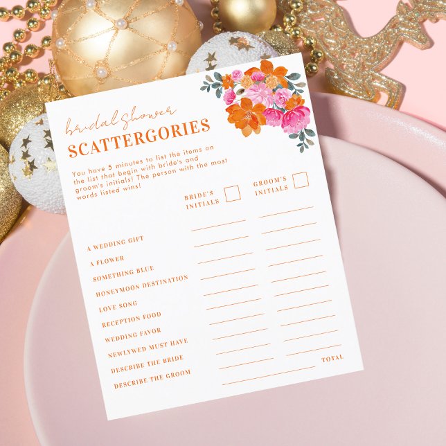 Pink & Orange Scattergories Bridal Shower Game (Creator Uploaded)