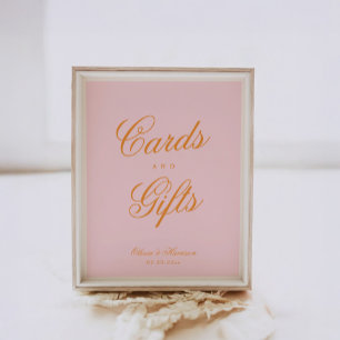 Pink Orange Script Wedding Cards and Gifts Sign