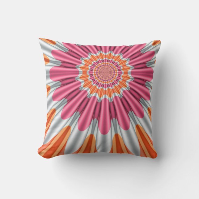 Pink Orange +Silver Groovy Flower Cushion (Front)