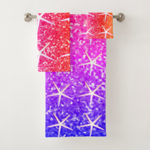 Pink Orange Sparkle Glittery Starfish Patterns Bath Towel Set