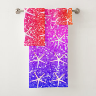 Pink Orange Sparkle Glittery Starfish Patterns Bath Towel Set