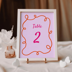 Pink Orange Squiggle Frame Table Number