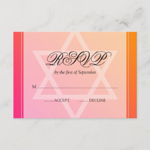 Pink Orange Star of David Bat Mitzvah RSVP Card