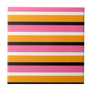 Pink Orange Stripes Horizontal Lines Ceramic Tile