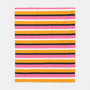 Pink Orange Stripes Horizontal Lines Fleece Blanket
