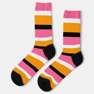 Pink Orange Stripes Horizontal Lines Socks