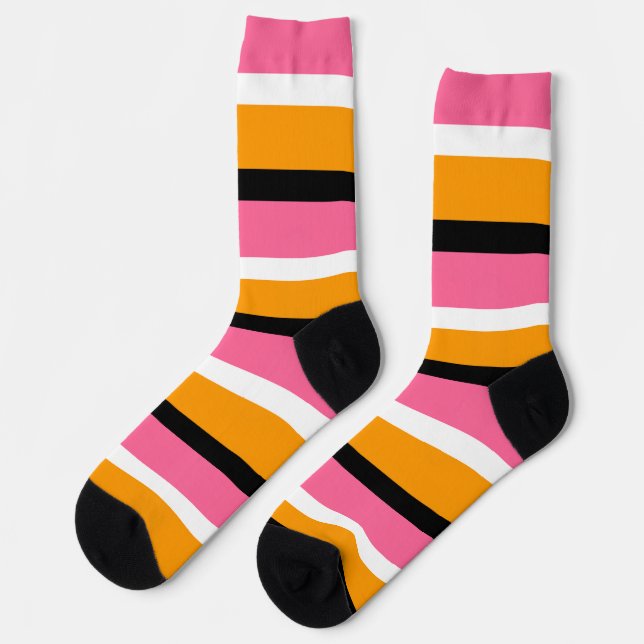 Pink Orange Stripes Horizontal Lines Socks (Left)