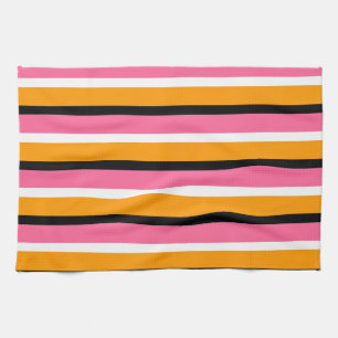 Pink Orange Stripes Horizontal Lines Tea Towel