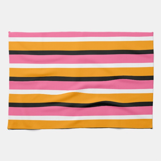 Pink Orange Stripes Horizontal Lines Tea Towel (Horizontal)