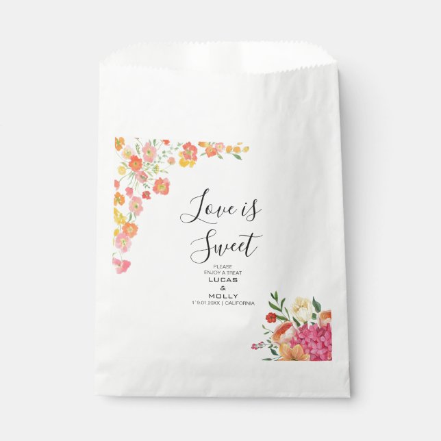 Pink & Orange Summer Floral Wedding Favour Bag (Front)
