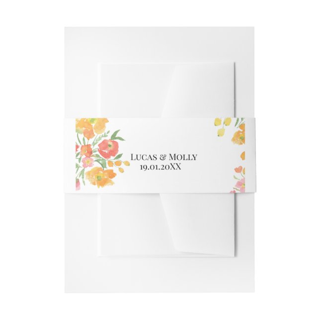 Pink & Orange Summer Floral Wedding  Invitation Belly Band (Front Example)