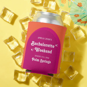 Pink & Orange Sunset Retro Bachelorette Weekend Can Cooler