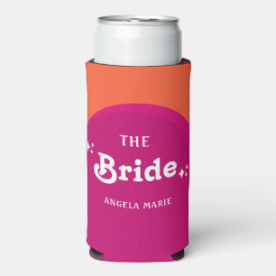 Pink & Orange Sunset Retro The Bride Seltzer Can Cooler