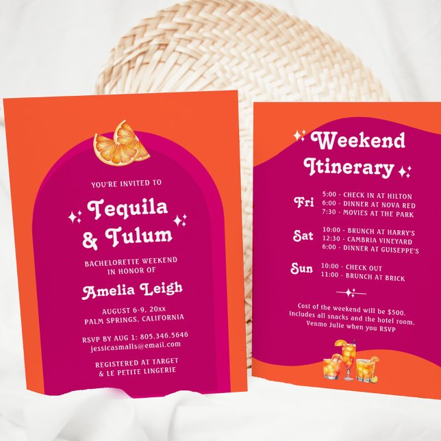 Pink & Orange Sunset Tequila & Tulum Bachelorette Invitation (Creator Uploaded)