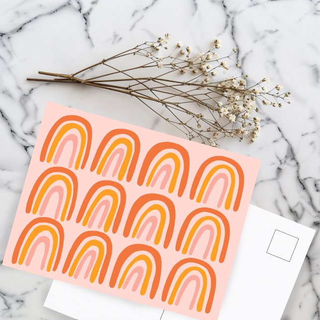 Pink Orange Sweet Rainbow Pattern Postcard (Pink Orange Sweet Rainbow Pattern Custom Postcard
)
