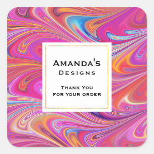 Pink Orange Swirls Abstract Thank You Business Square Sticker