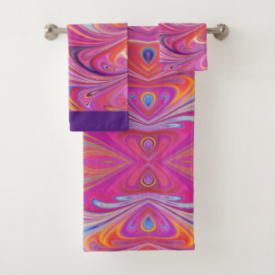 Pink Orange Swirls Groovy Design Bath Towel Set