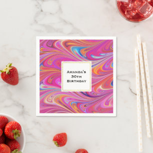 Pink Orange Swirls Groovy Design Birthday Napkin