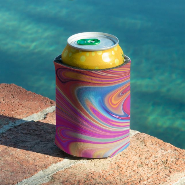 Pink Orange Swirls Groovy Design Can Cooler (In Situ Pool)
