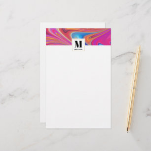 Pink Orange Swirls Groovy Design Monogram Stationery