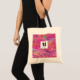 Pink Orange Swirls Groovy Design Monogram Tote Bag