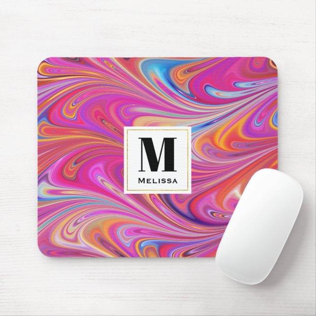 Pink Orange Swirls Groovy Design Mouse Pad (With Mouse)