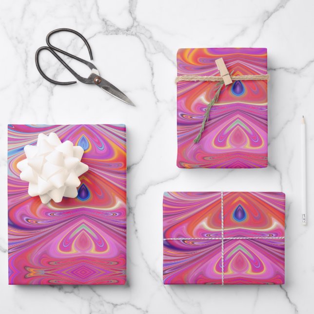 Pink Orange Swirls Groovy Design Wrapping Paper Sheet (Front)