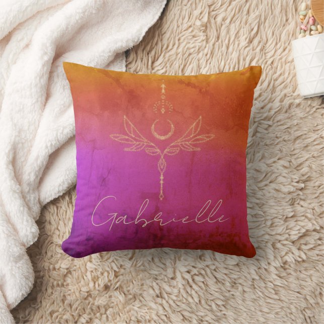 Pink & Orange Textured Gold Glitter Celestial Name Cushion (Blanket)