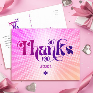 Pink Orange Thank You Sweet 16 Groovy Gradient Postcard