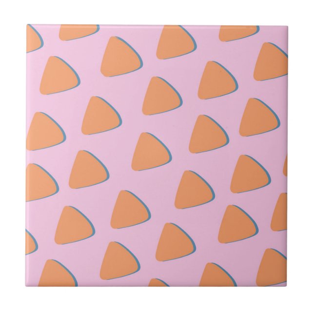 Pink Orange Triangle Pattern Ceramic Tile (Front)