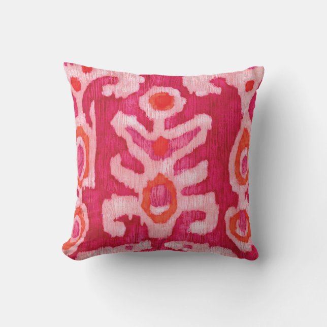 Pink & Orange Tribal Ikat Cushion (Front)