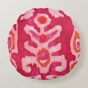 Pink & Orange Tribal Ikat Round Cushion
