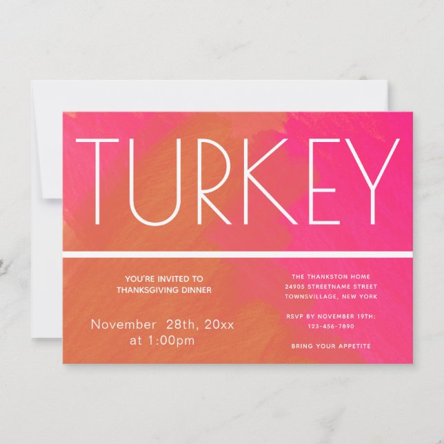 Pink Orange Turkey Thanksgiving Invitation (Front)
