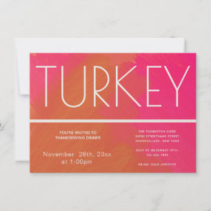 Pink Orange Turkey Thanksgiving Invitation